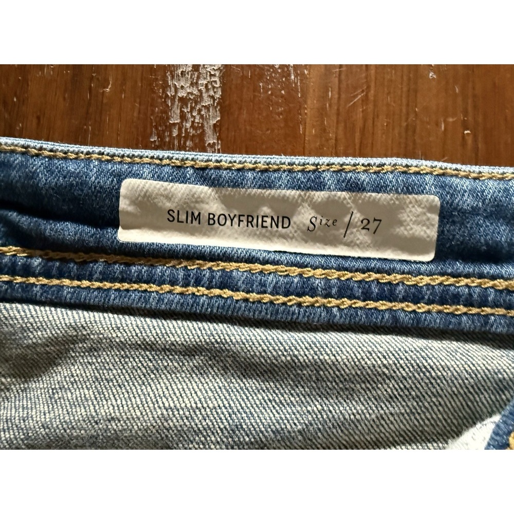 Anthropologie Pilcro Slim Boyfriend Jeans 27 Tapestry Patch Boho Stretch Denim - Picture 5 of 11